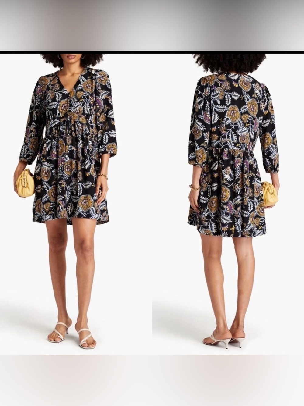ba & sh Volver Lady boho gathered paisley print mini dress Parisian French